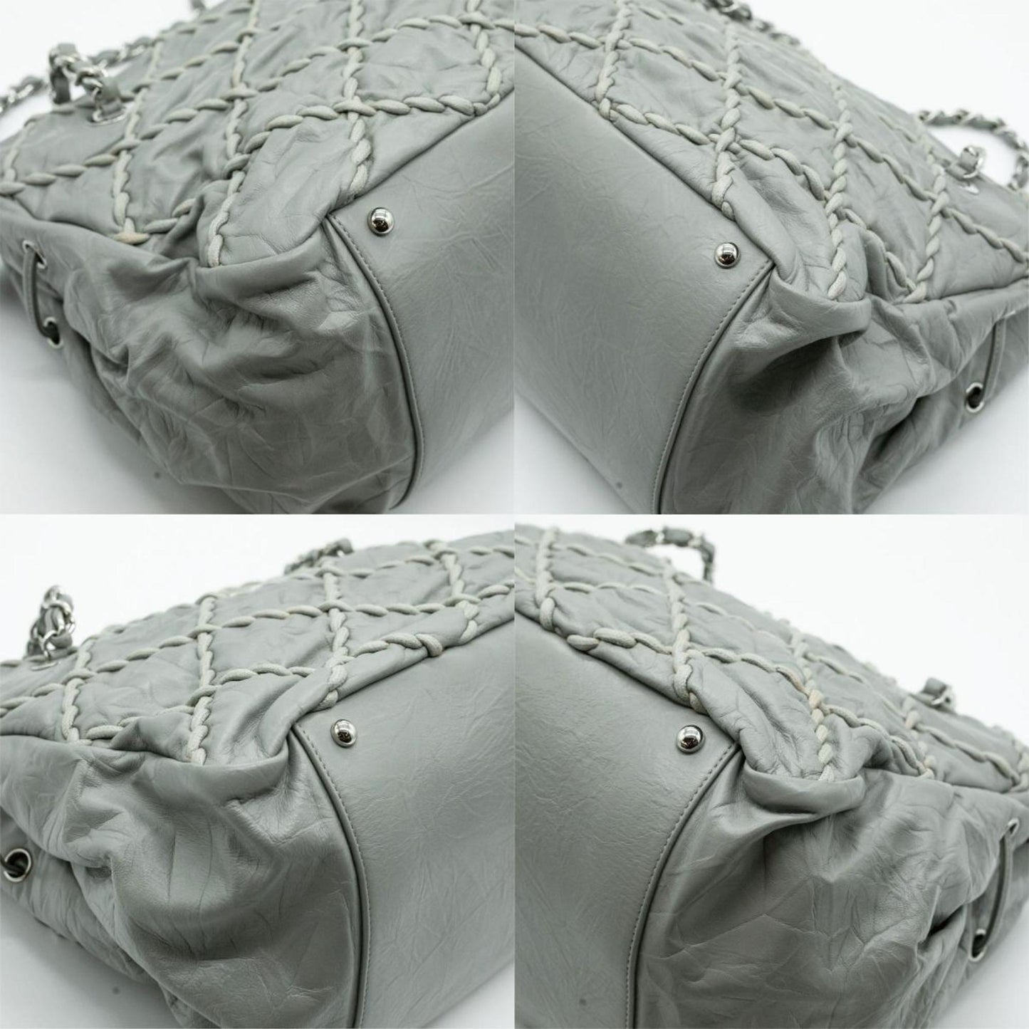 CHANEL Shoulder Bag Ultra Stitch Leather Gray Silver Women's PD290