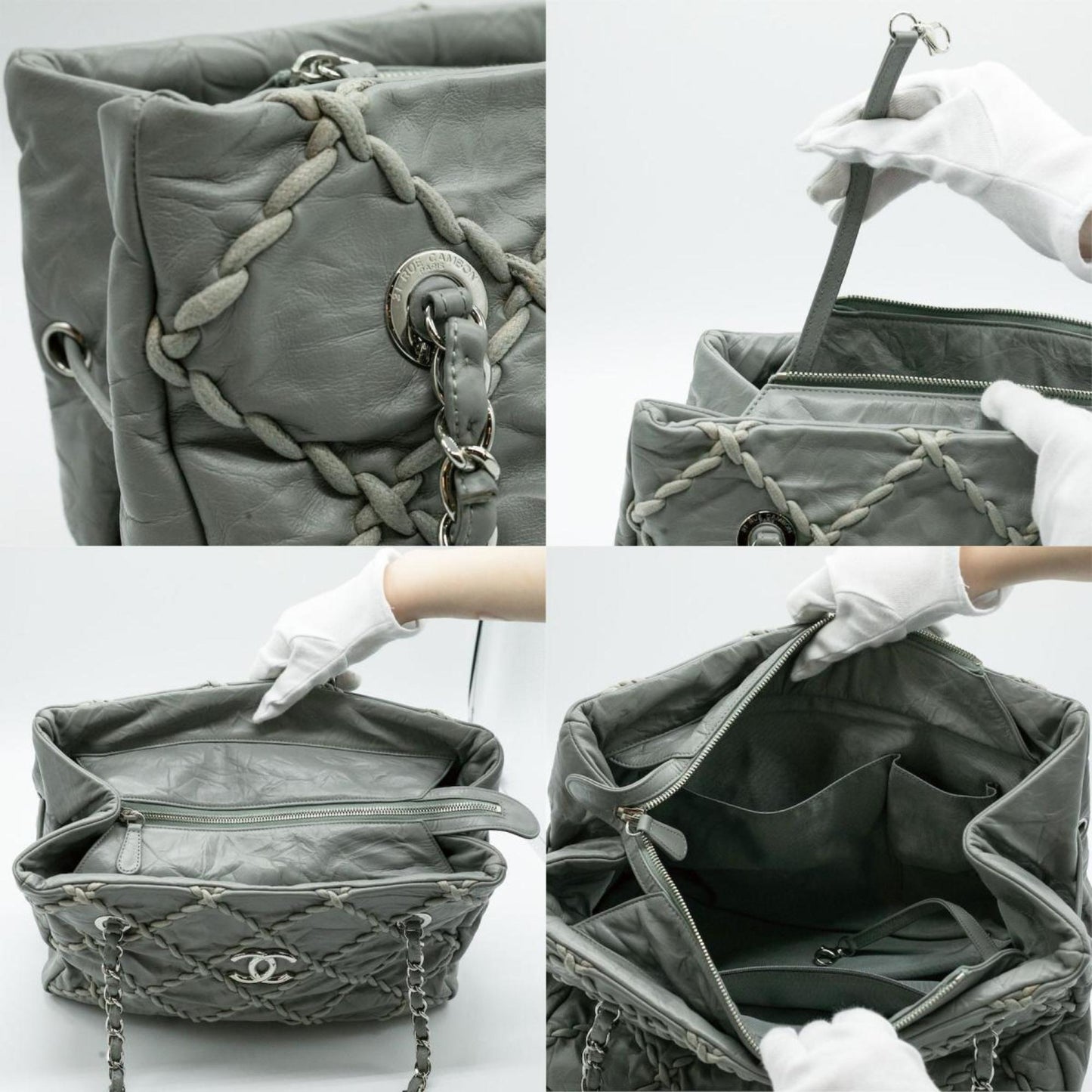 CHANEL Shoulder Bag Ultra Stitch Leather Gray Silver Women's PD290