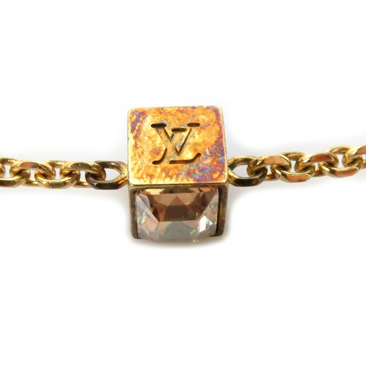 LOUIS VUITTON Necklace Collier Gamble Metal/Rhinestone Gold/Purple Unisex