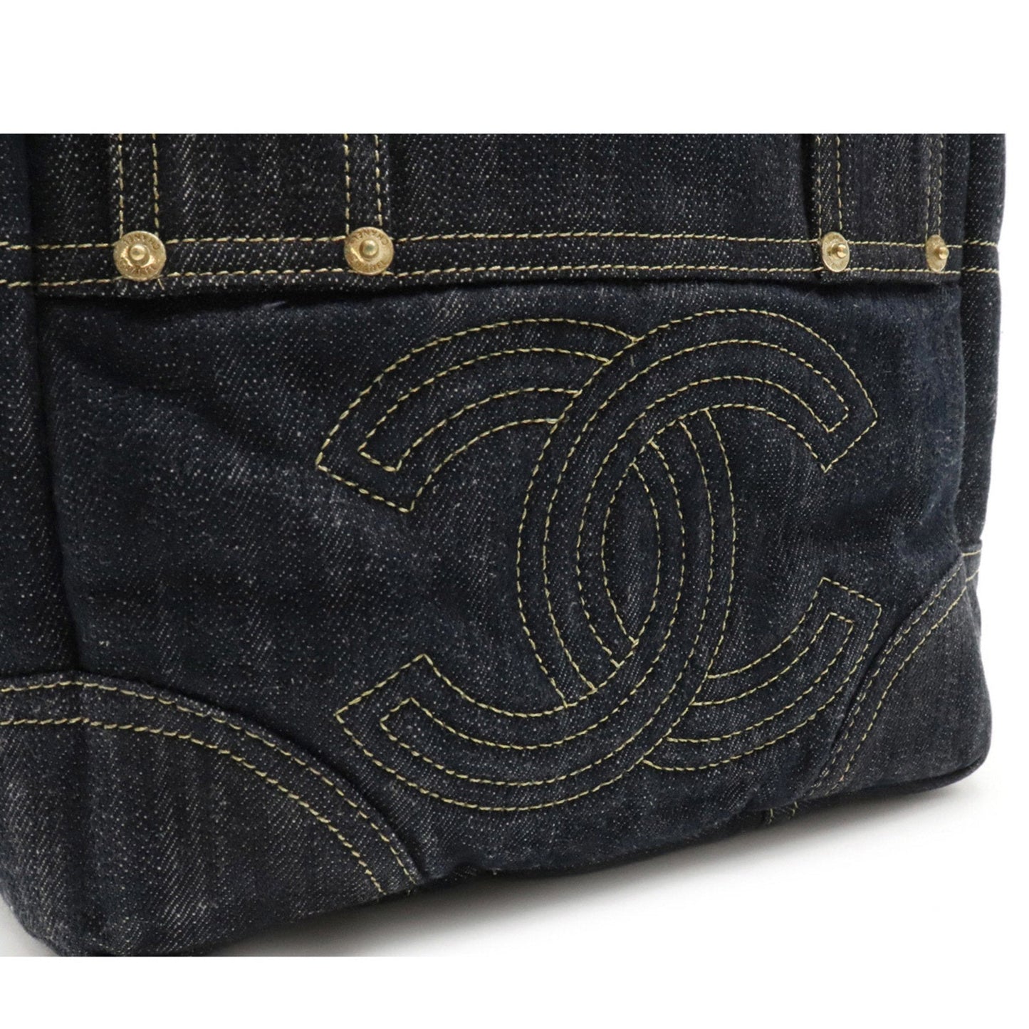 Chanel sparkling here mark tote bag handbag indigo blue dark A31984