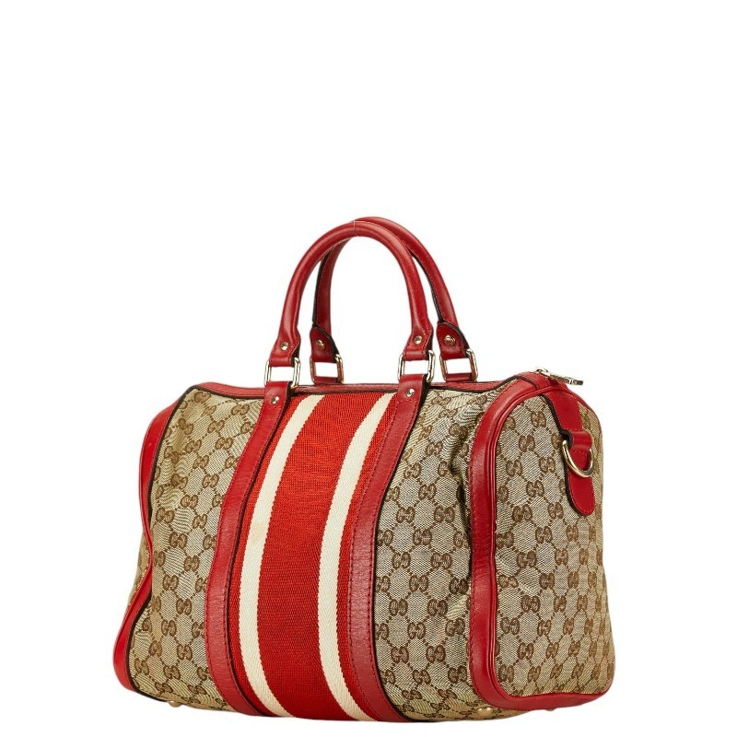 Gucci Beige Red Color Canvas Leather Boston Bag Shoulder Bag