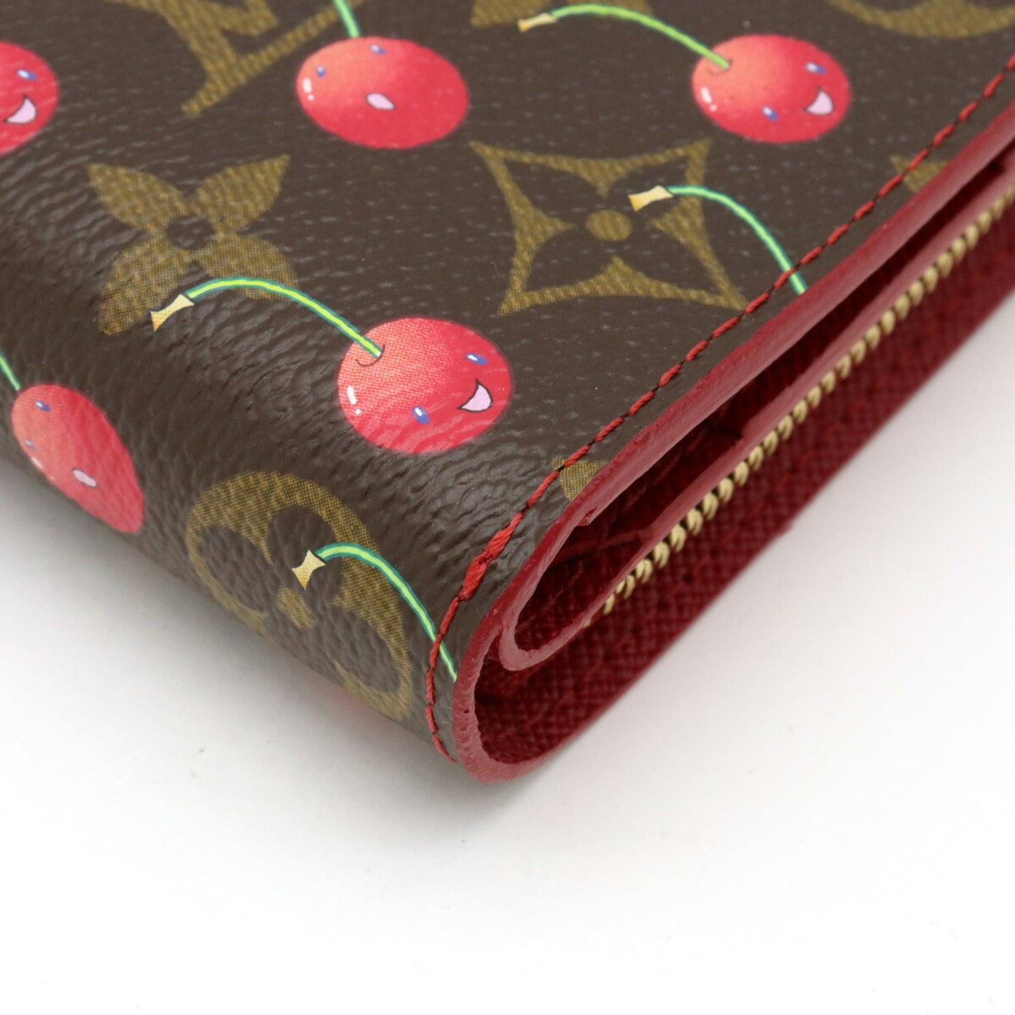 LOUIS VUITTON Monogram Cherry Zip Bifold Wallet U-shaped Takashi Murakami M95005