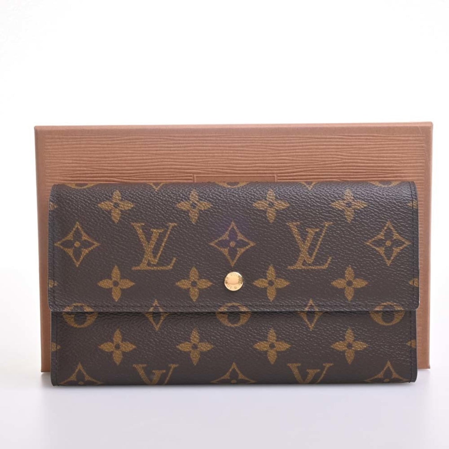 LOUIS VUITTON Monogram Portefeuille International Tri-fold Long Wallet M61217 Brown Women's