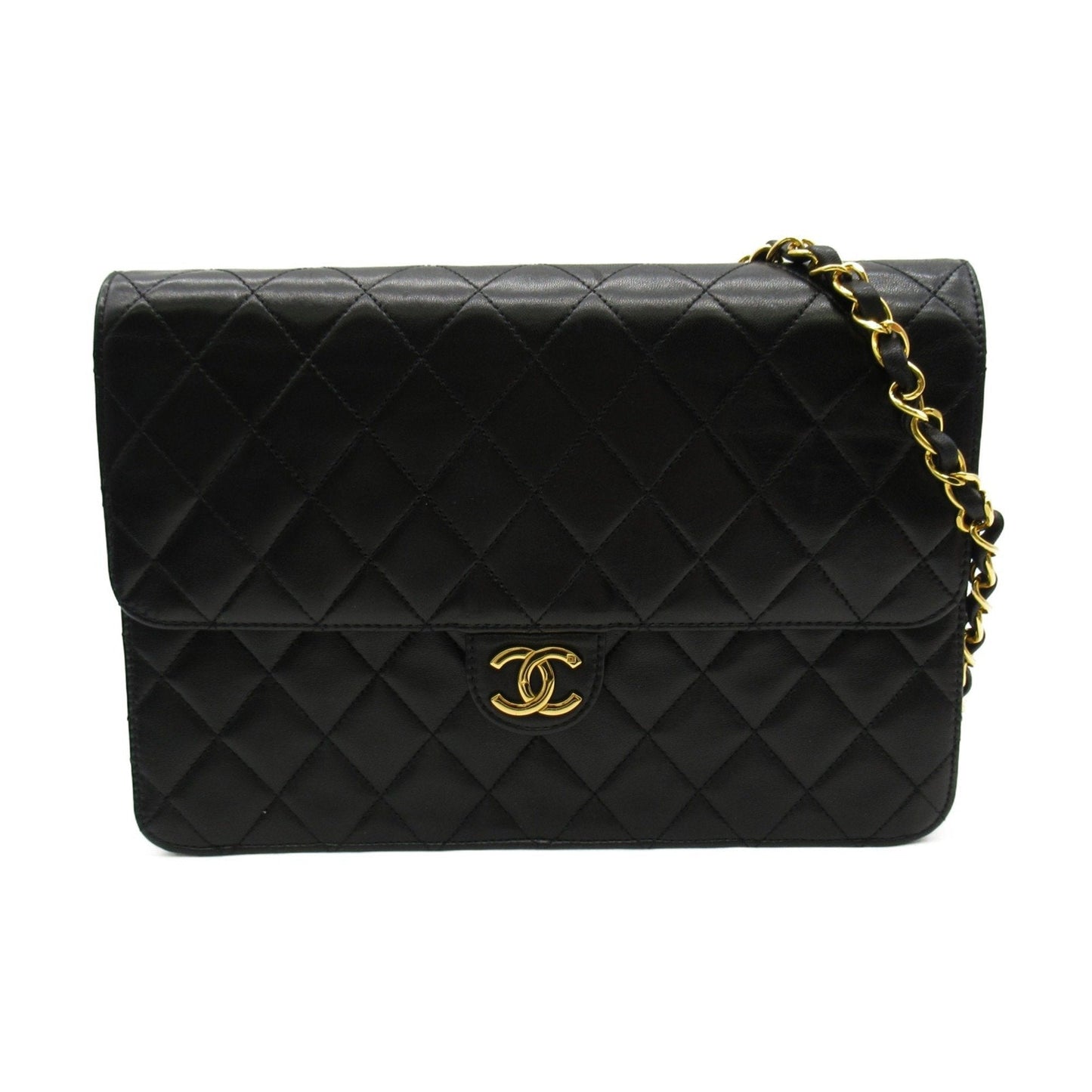 CHANEL Matelasse Push Lock Chain Shoulder Bag Black Lambskin (sheep leather)