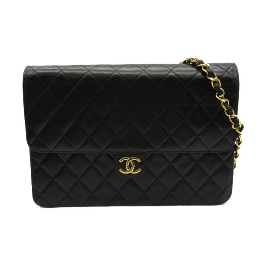 CHANEL Matelasse Push Lock Chain Shoulder Bag Black Lambskin (sheep leather)