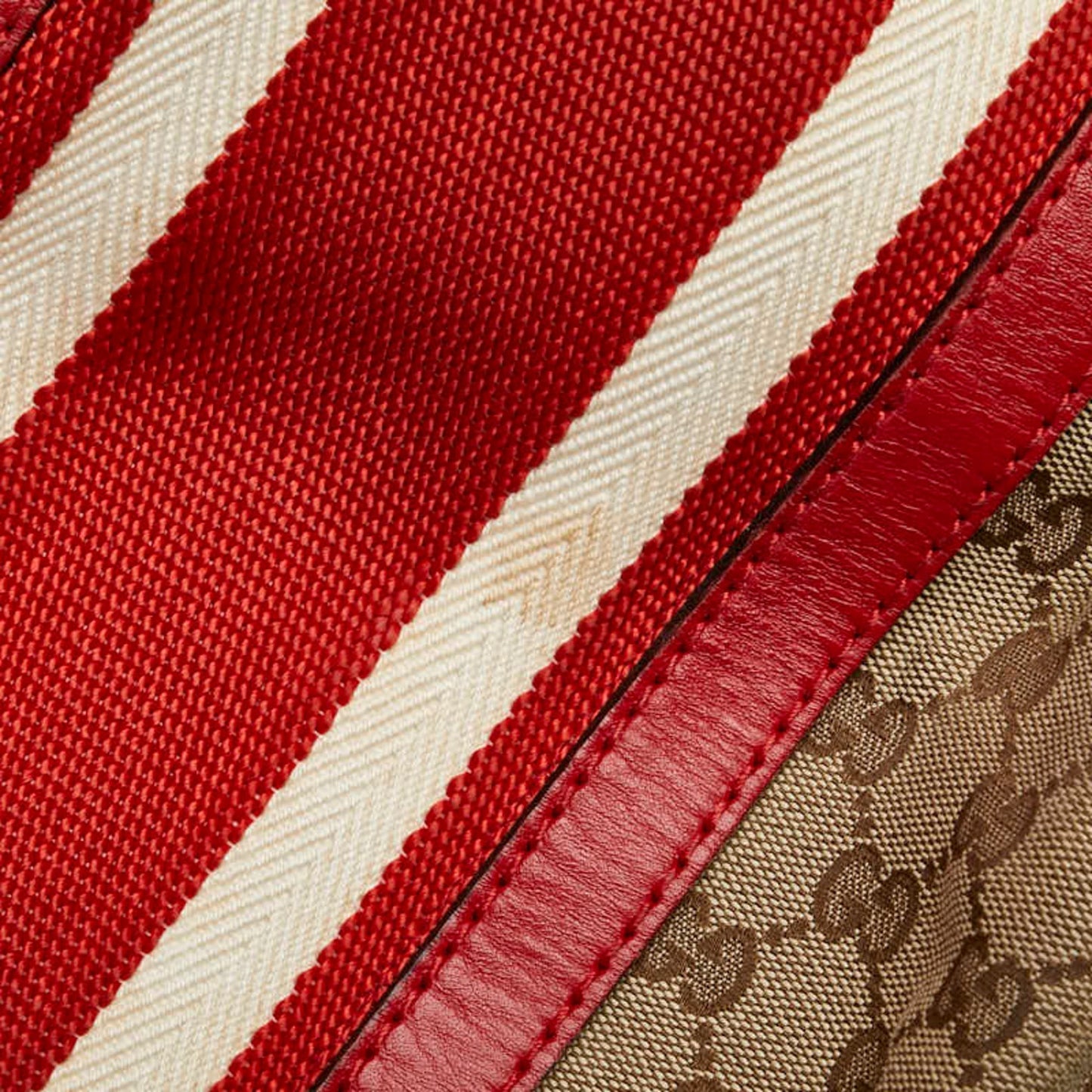 Gucci Beige Red Color Canvas Leather Boston Bag Shoulder Bag