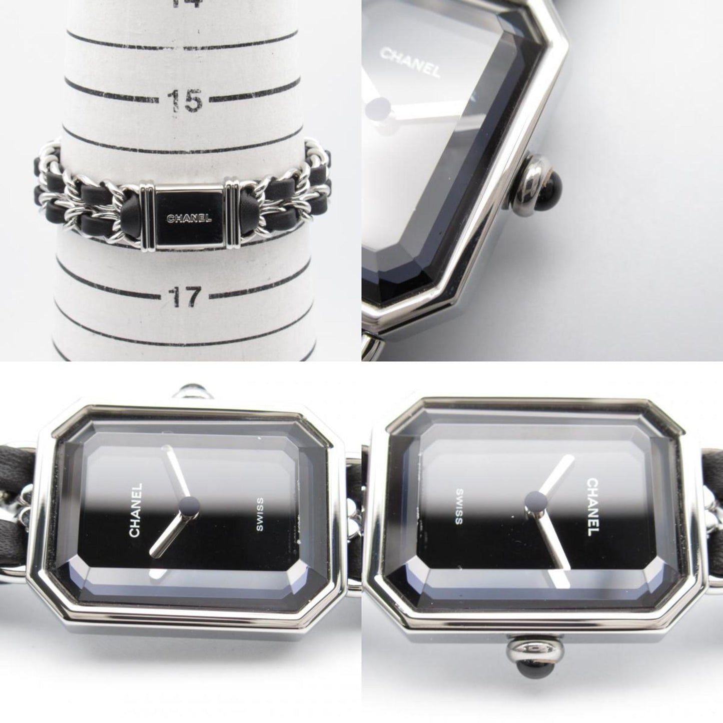 CHANEL Premiere L Watch Stainless Steel Leather Strap Women's Black H0451