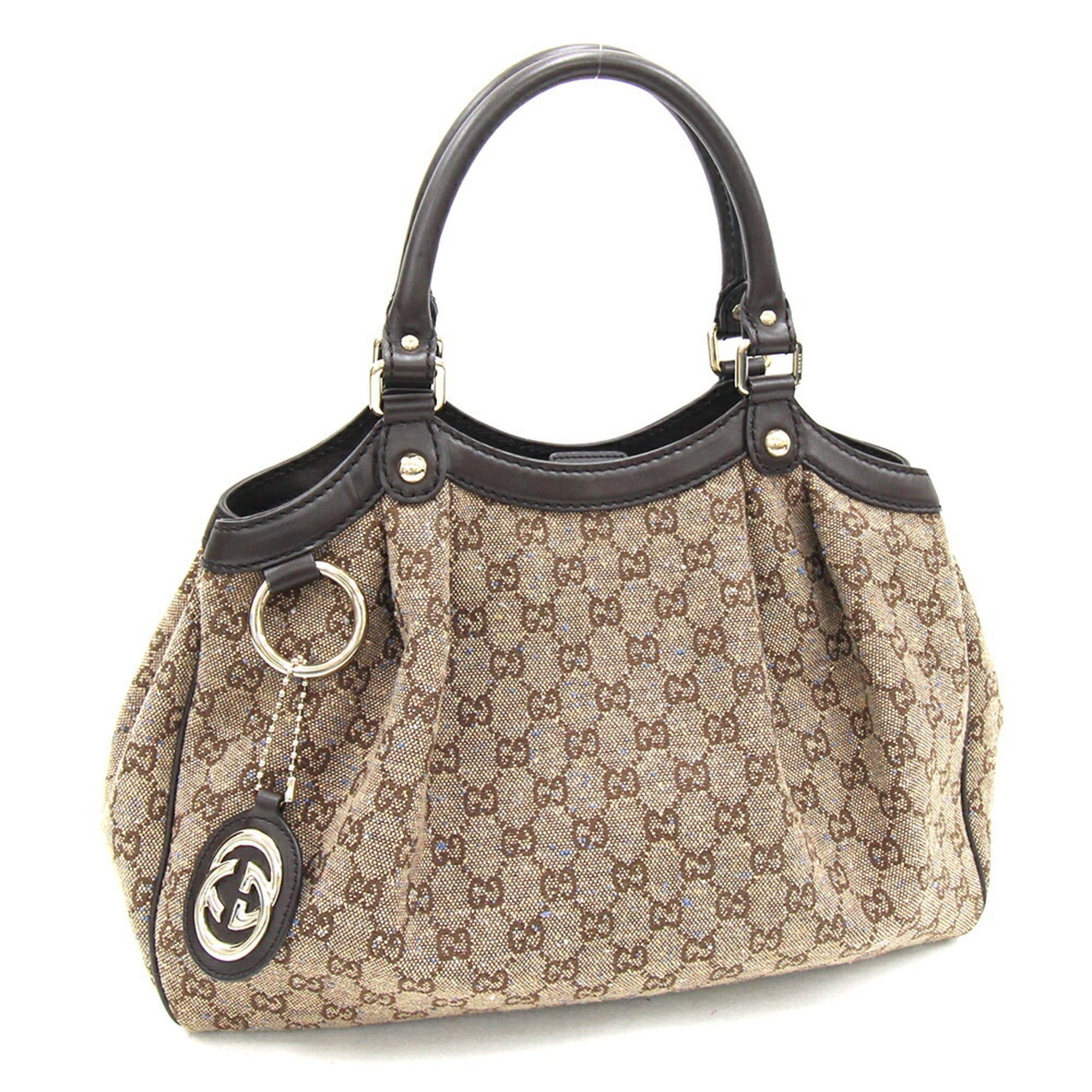 Gucci Dark Brown Leather Canvas Handbag ()