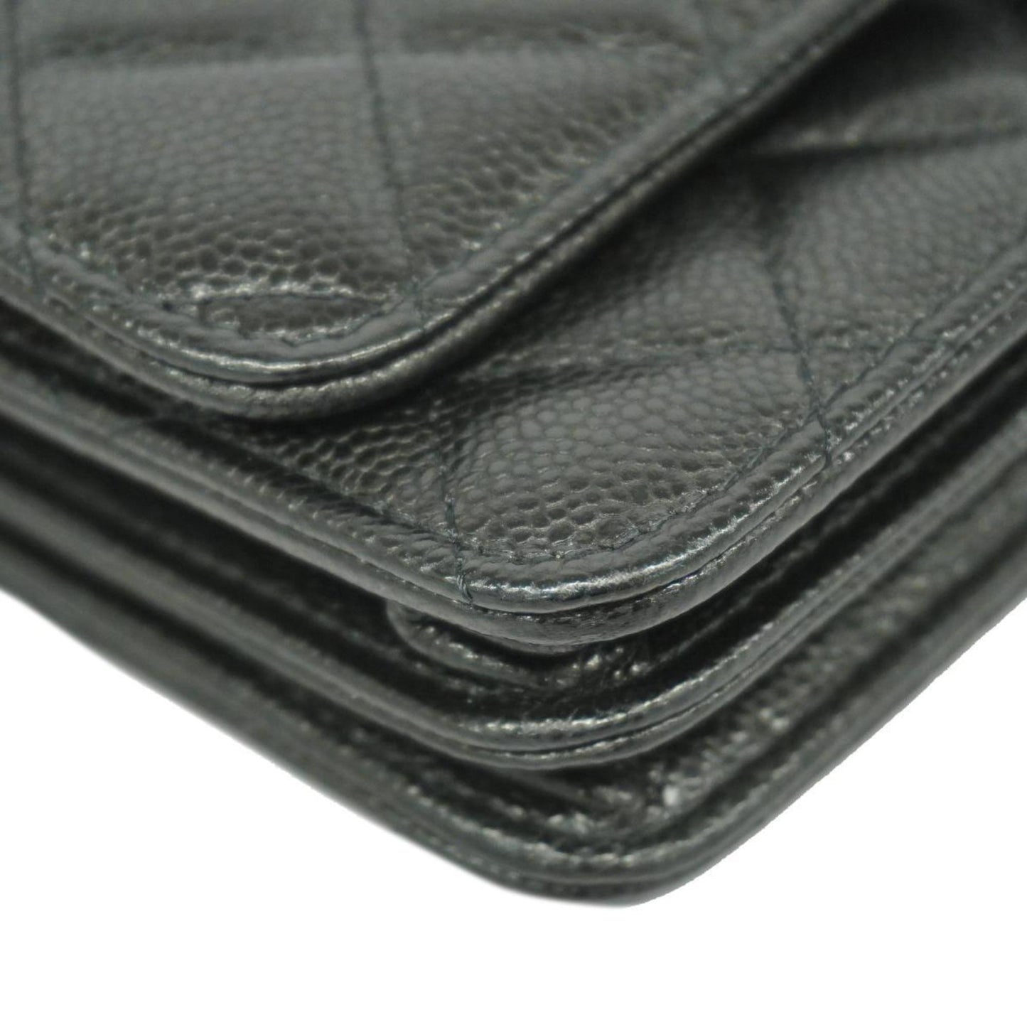 Chanel Shoulder Wallet Matelasse Chain Caviar Skin Black Women's