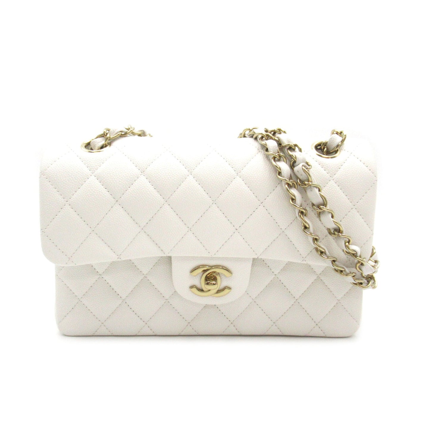 CHANEL Matelasse Double Flap ChainShoulder White Caviar Skin (Grained Calf) A01113