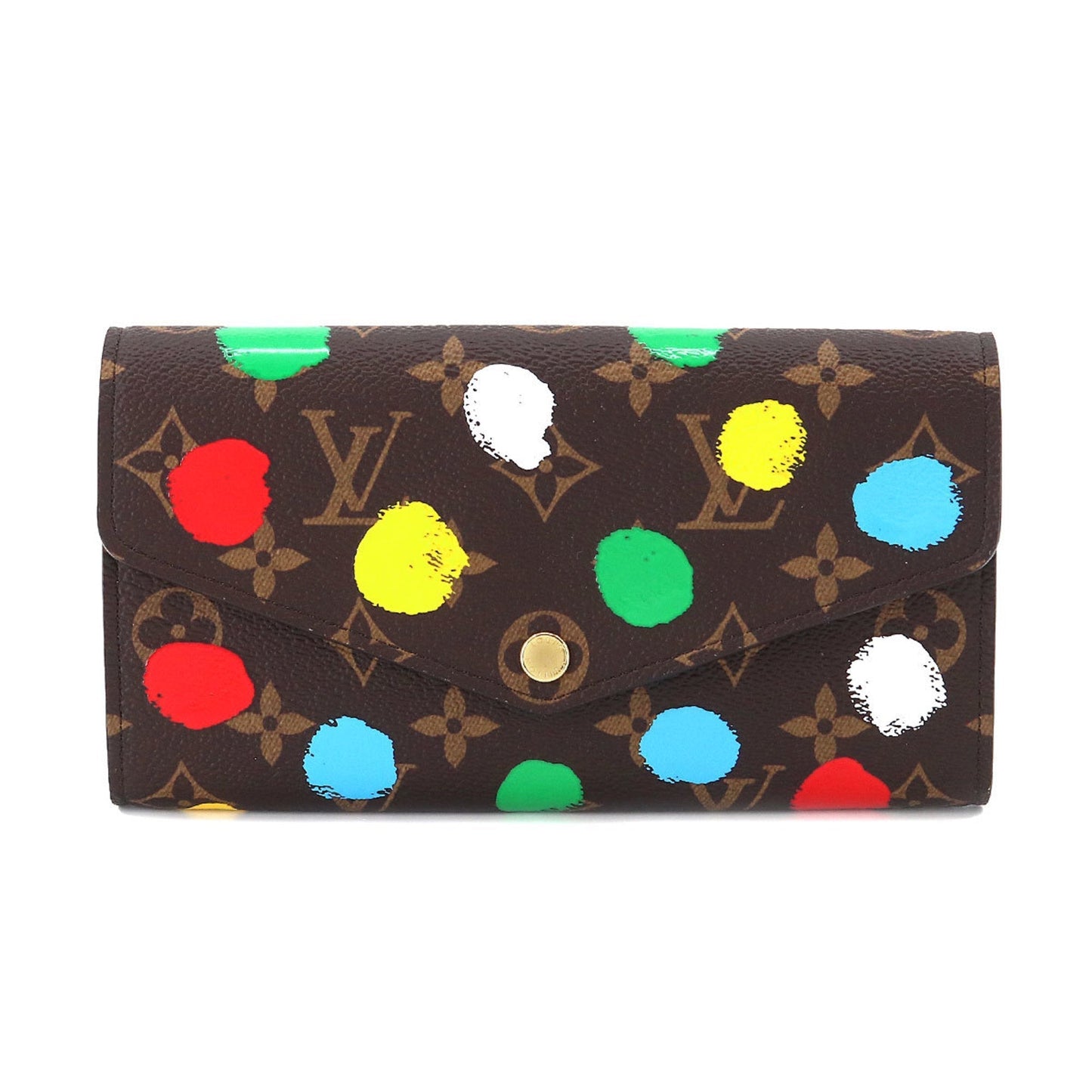 LOUIS VUITTON Monogram Painted Dot LVxYK Portefeuille Sarah NM Long Wallet Brown M81980 RFID