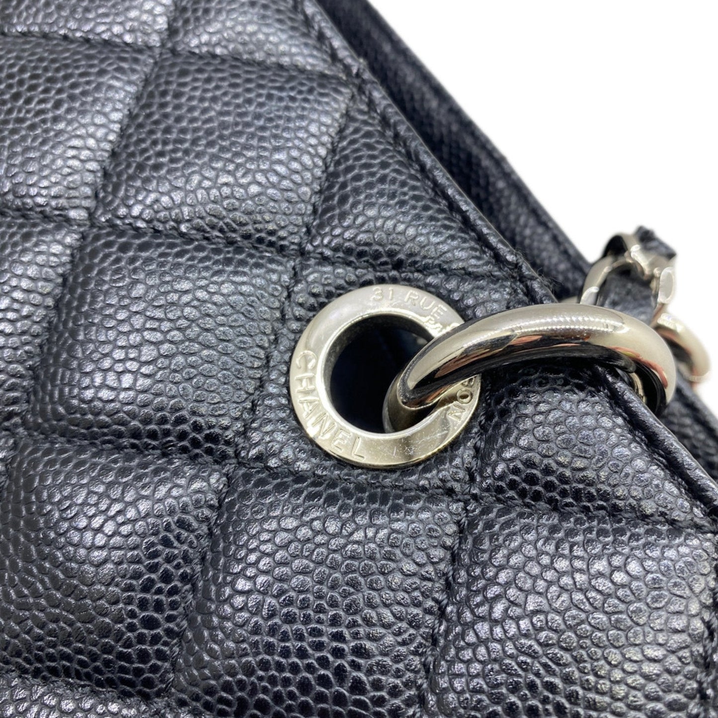 CHANEL Tote Bag GST Coco Mark Handbag Chain Shoulder Compatible Caviar Skin Black Women's