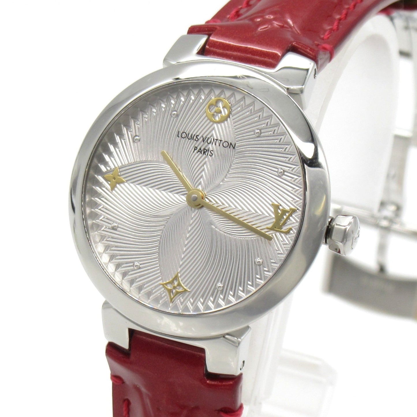 LOUIS VUITTON Tambour Slim Metallic Flower PM Wrist Watch Wrist Watch QA014Z Quartz Silver Stainless Steel Leather b QA014Z