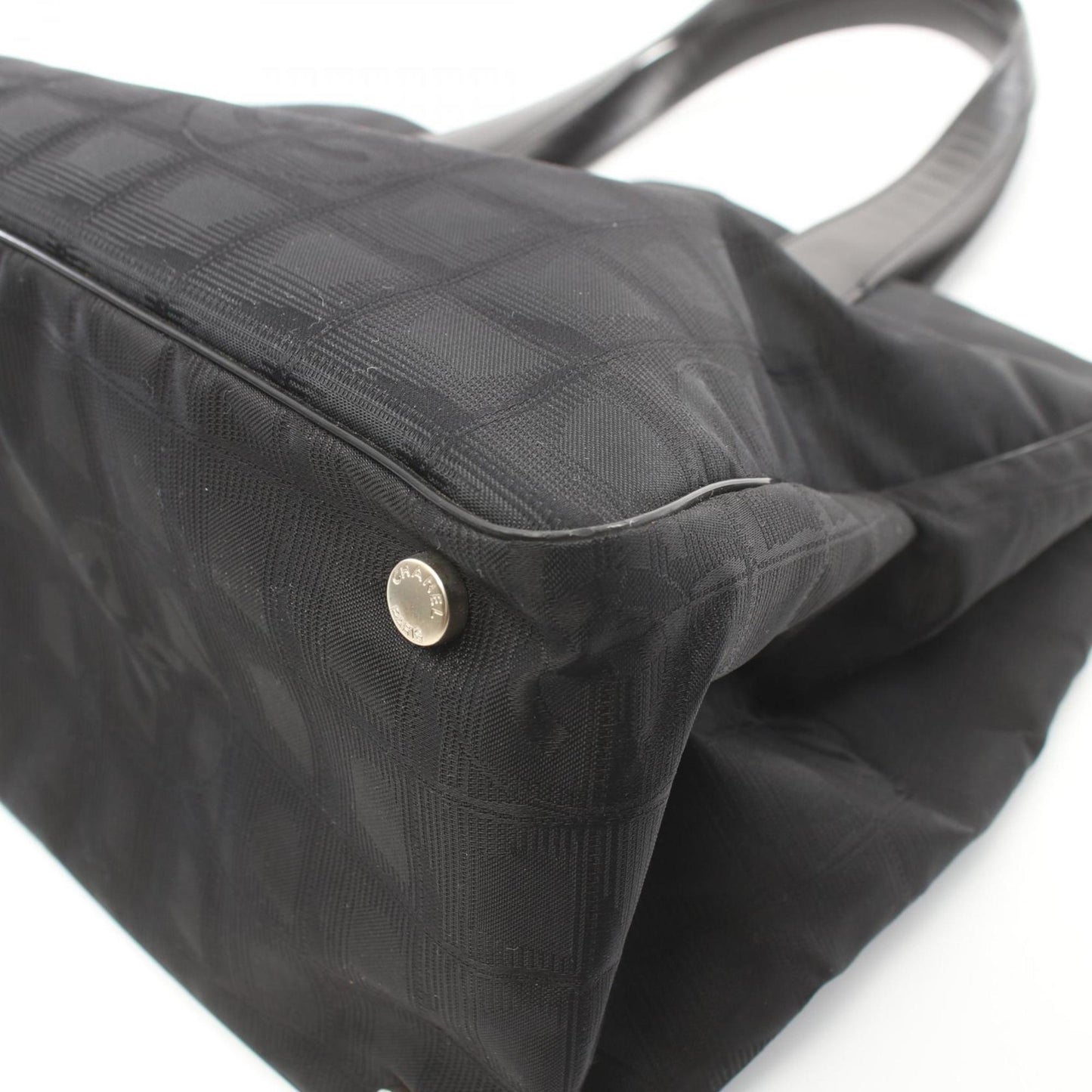 CHANEL New Travel Line MM Tote Bag Leather Nylon Canvas Women's Black A15991