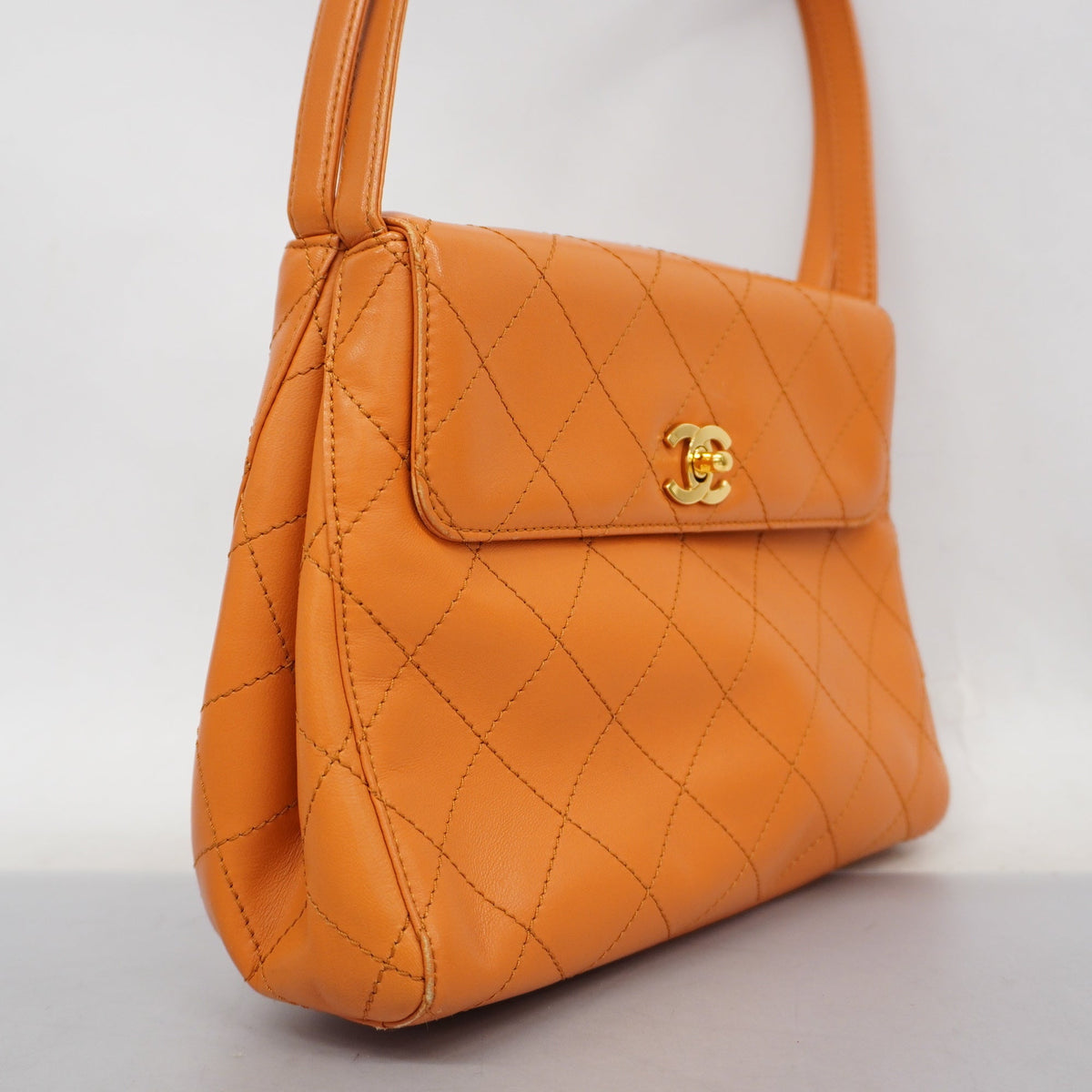 ChanelAuth  Matelasse Women's Leather HandBag Orange