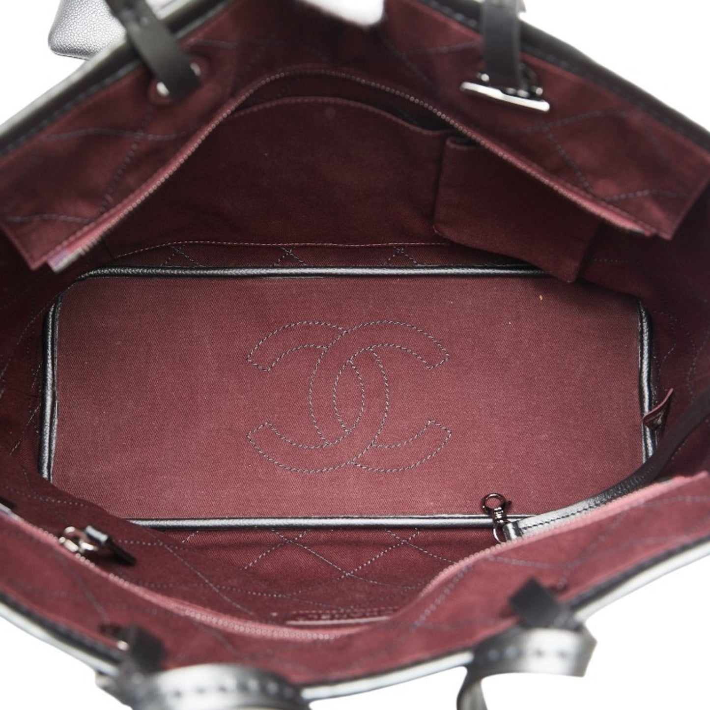 CHANEL Wild Stitch Coco Mark On The Road Tote Bag Shoulder Black Caviar Skin Leather Women's