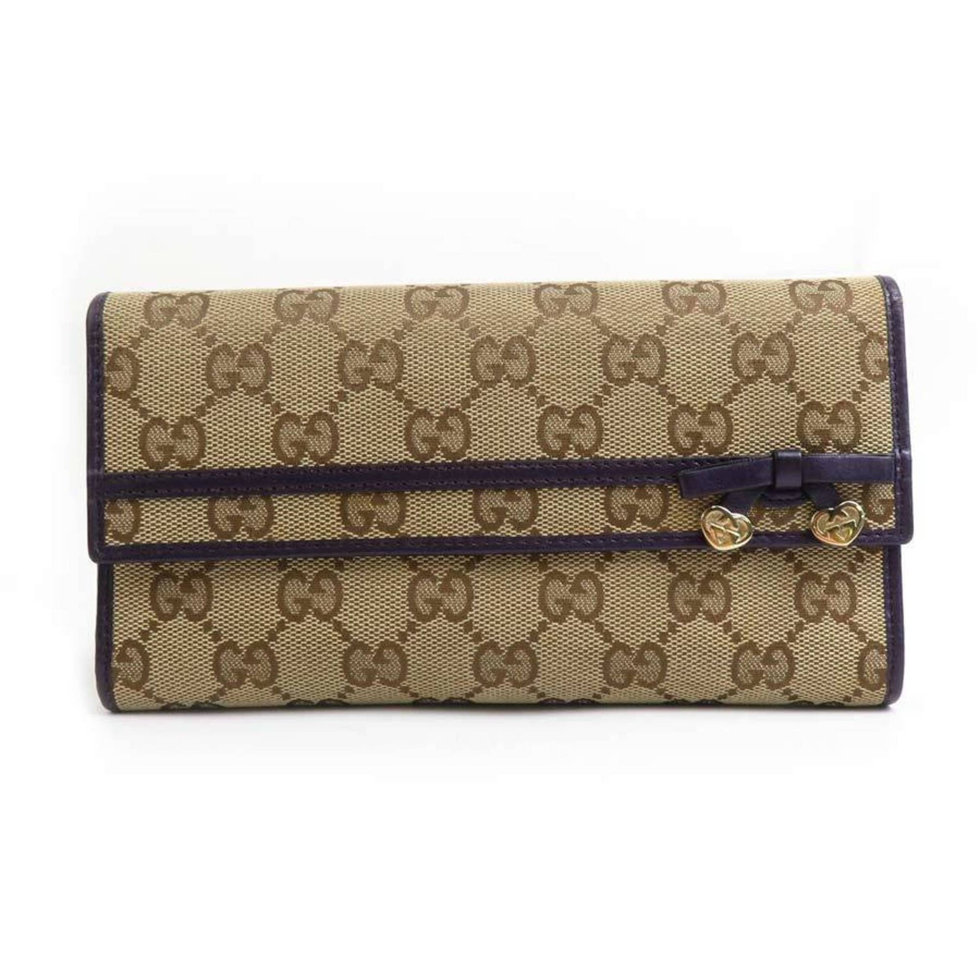 Gucci Beige Purple Gg Canvas Leather Long Wallet (Bi-Fold) ()