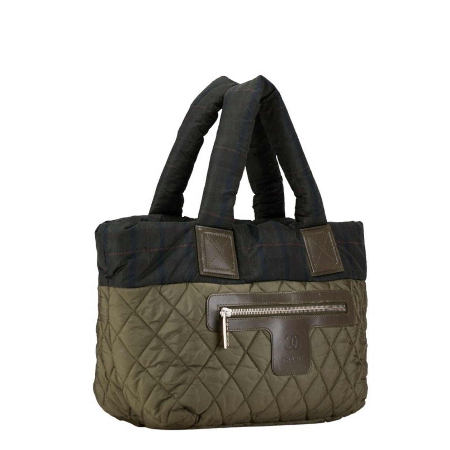 Chanel Coco Mark Cocoon Reversible Check Quilted Handbag Tote Bag Green Nylon Women's CHANEL