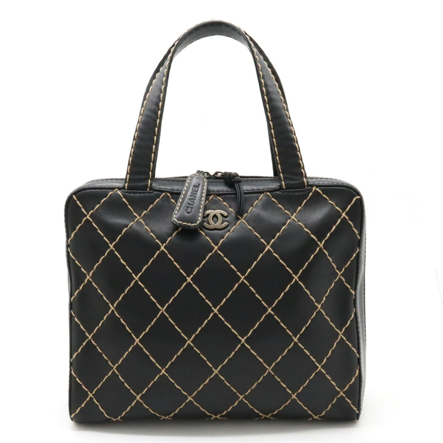 Chanel Wild Stitch Coco Mark Tote Bag HandBag Leather Black A14693