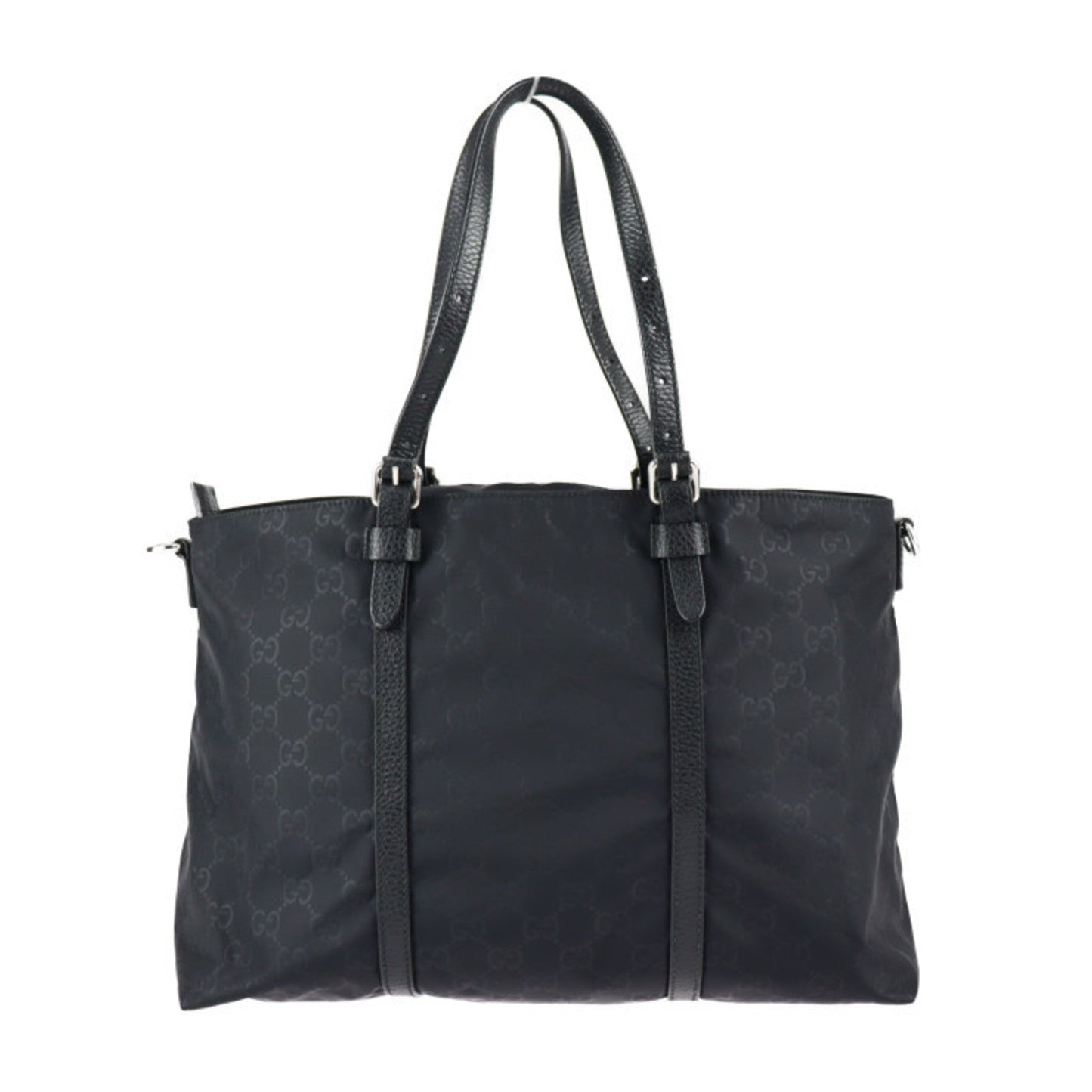 GUCCI tote bag 387067 GG nylon x leather black silver hardware handbag
