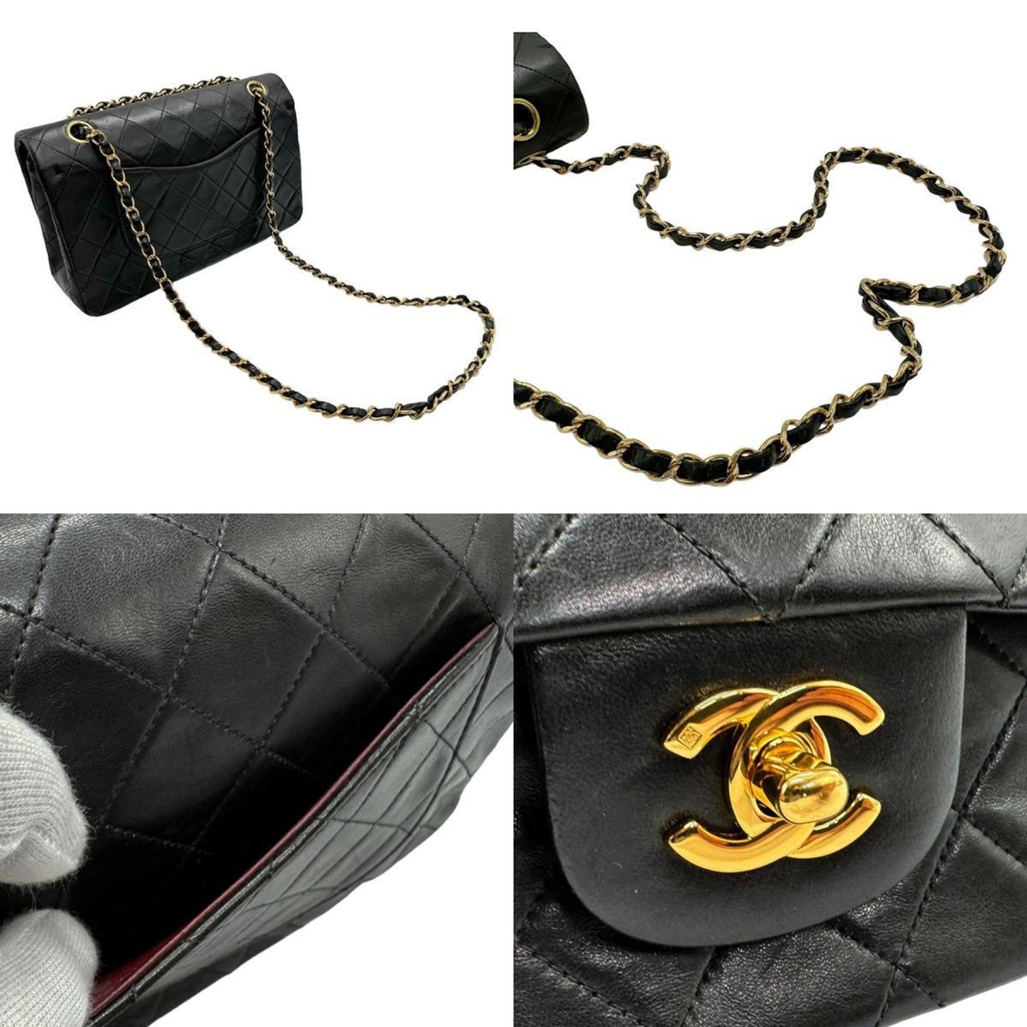 CHANEL Shoulder Bag Matelasse Double Flap Leather Metal Black Gold Women's n0121