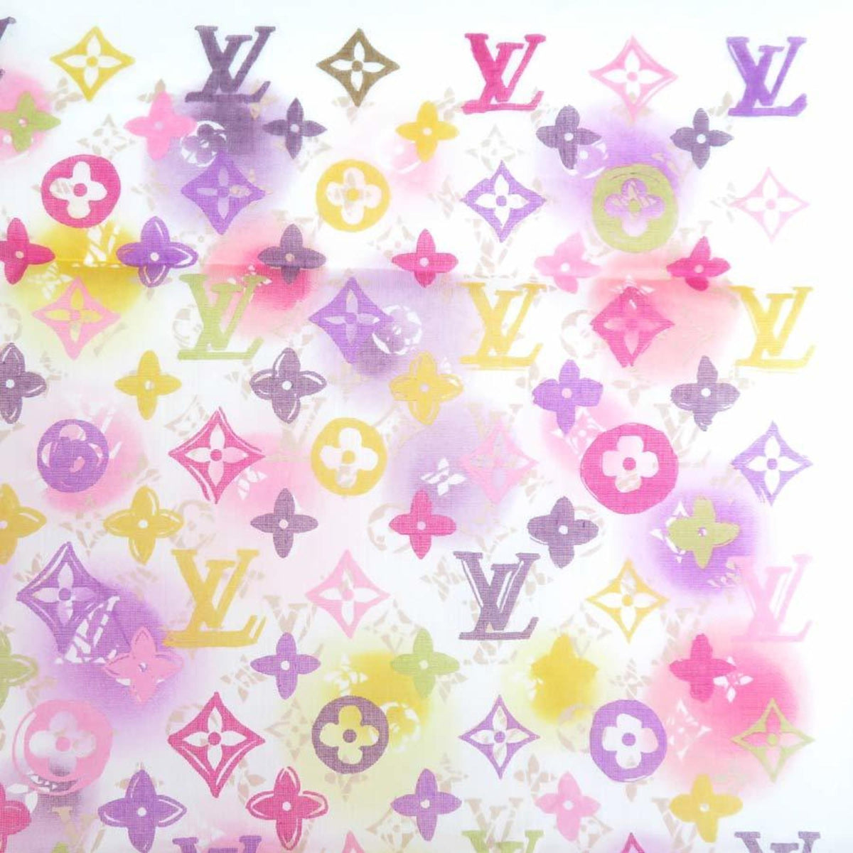 LOUIS VUITTON Scarf Muffler Handkerchief Monogram Cotton White/Multicolor Women's