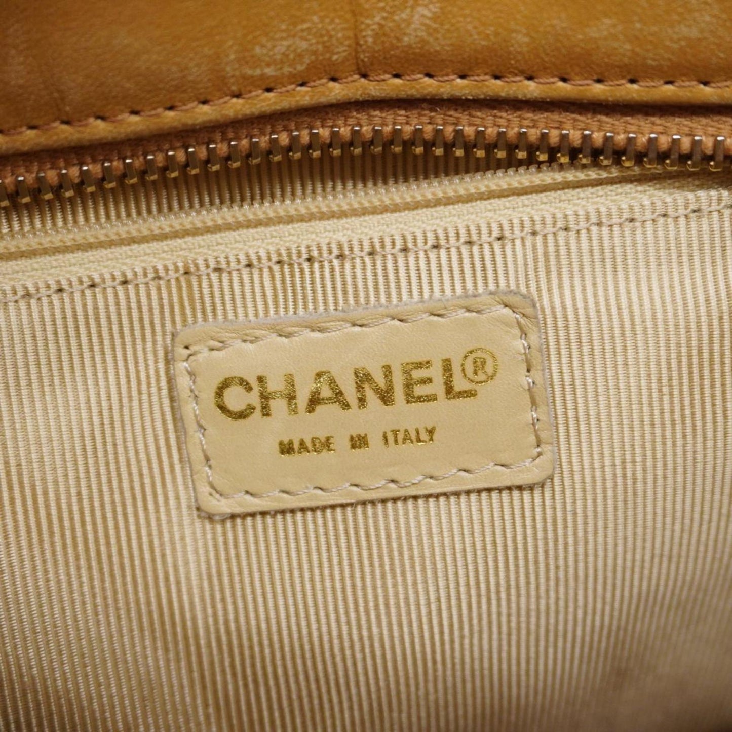 Chanel Tote Bag Chocolate Bar Lambskin Beige Women's