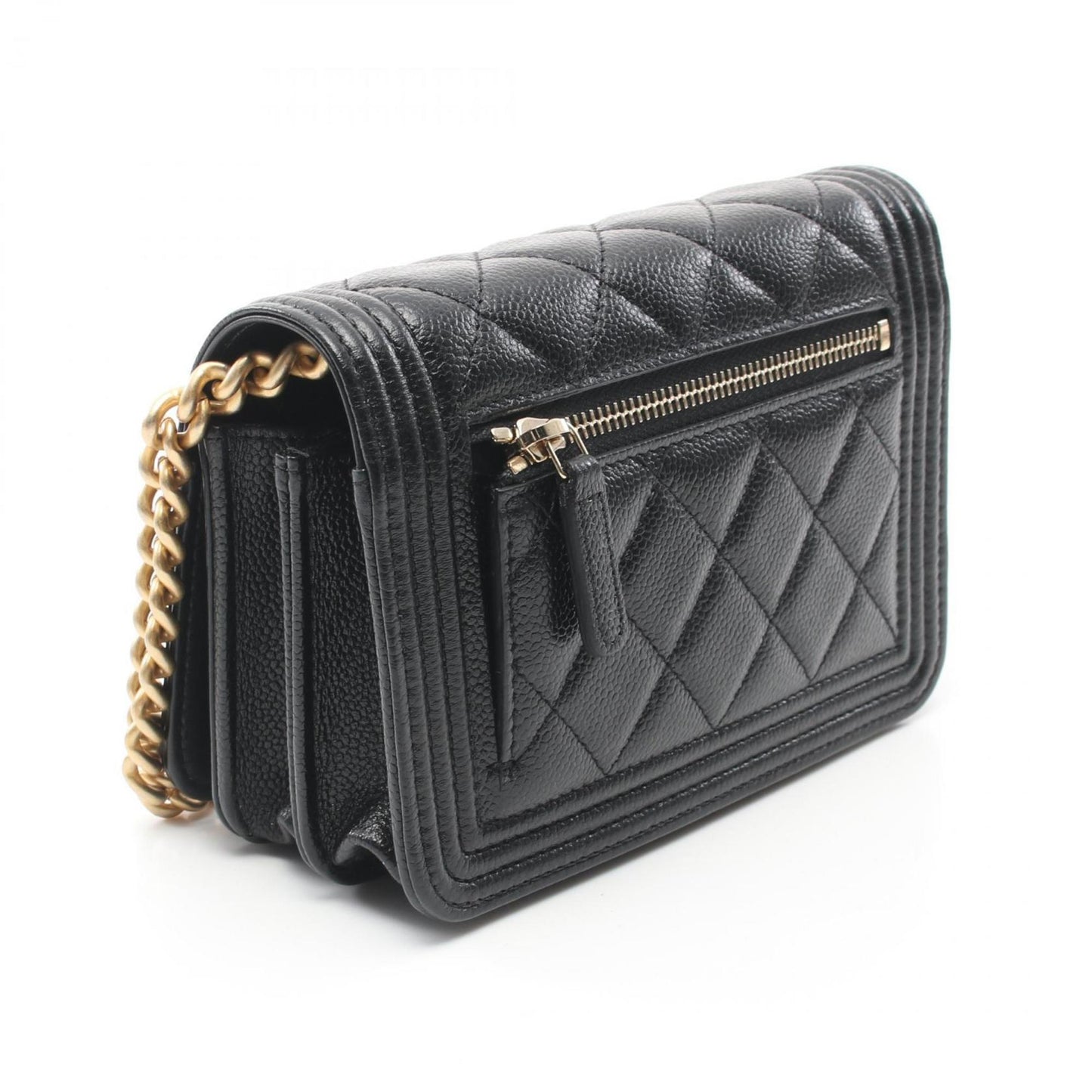 CHANEL Boy Chanel Matelasse Chain Clutch Wallet Shoulder Bag Caviar Skin Women's Black AP2464