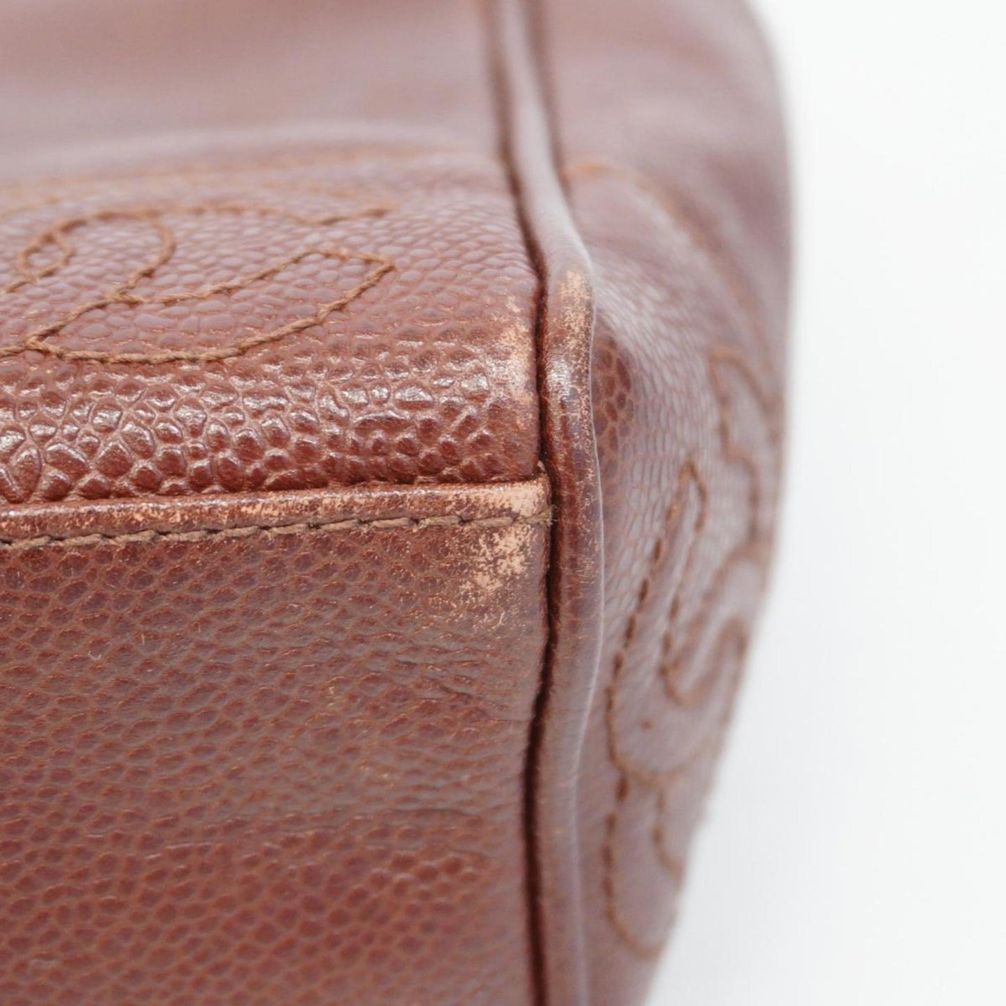 Chanel Shoulder Bag Triple Coco Chain Caviar Skin Brown Women's