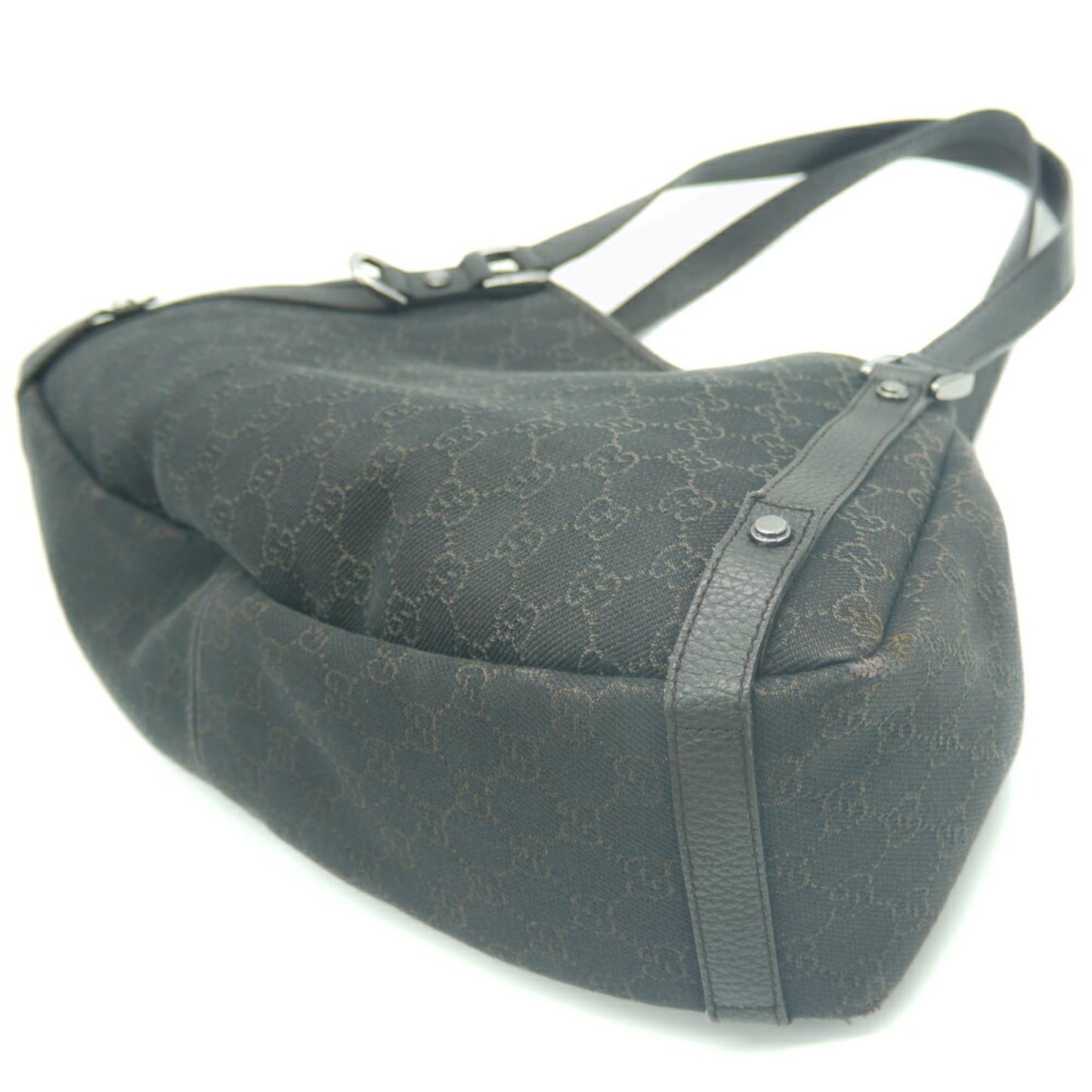 Gucci Black Gg Canvas Leather Shoulder Bag Tote Bag