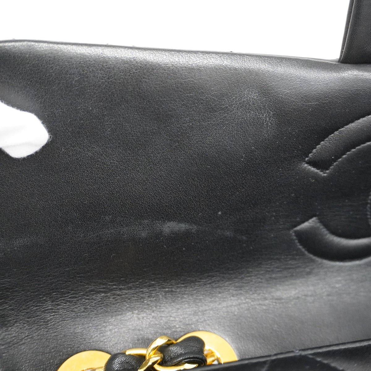 ChanelAuth  Big Matelasse W Chain Women's Leather Shoulder Bag Black