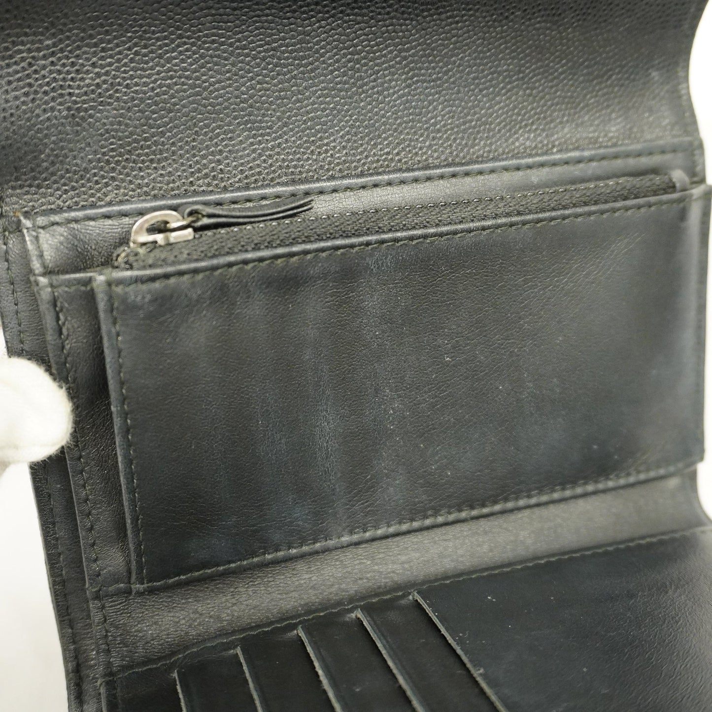 ChanelAuth  Boy  Tri-fold Wallet Silver Metal Fittings Women's Caviar