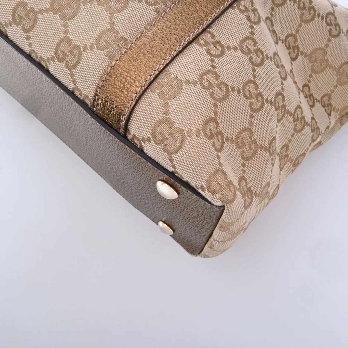 Gucci GG Canvas Leather Tote Bag 141470 Beige/Gold Women's