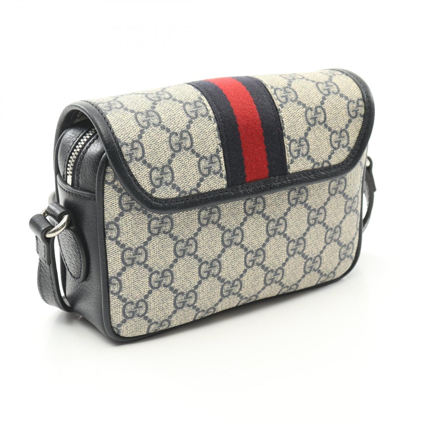 Gucci Beige Navy Red Color Coated Canvas Leather Shoulder Bag