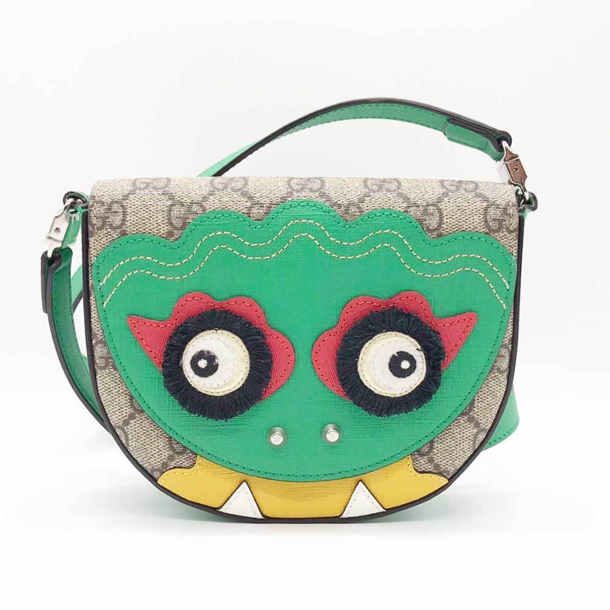 Gucci Beige Green Pvc Leather Shoulder Bag ()