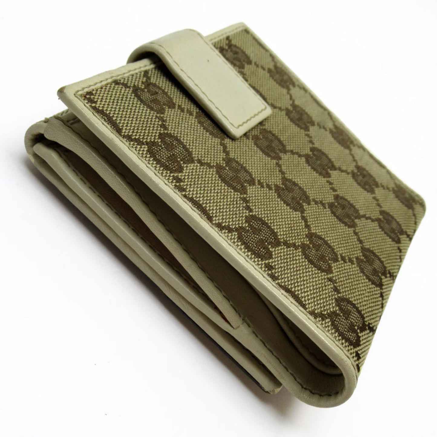Gucci Brown Ivory Gg Canvas Leather Wallet (Bi-Fold)