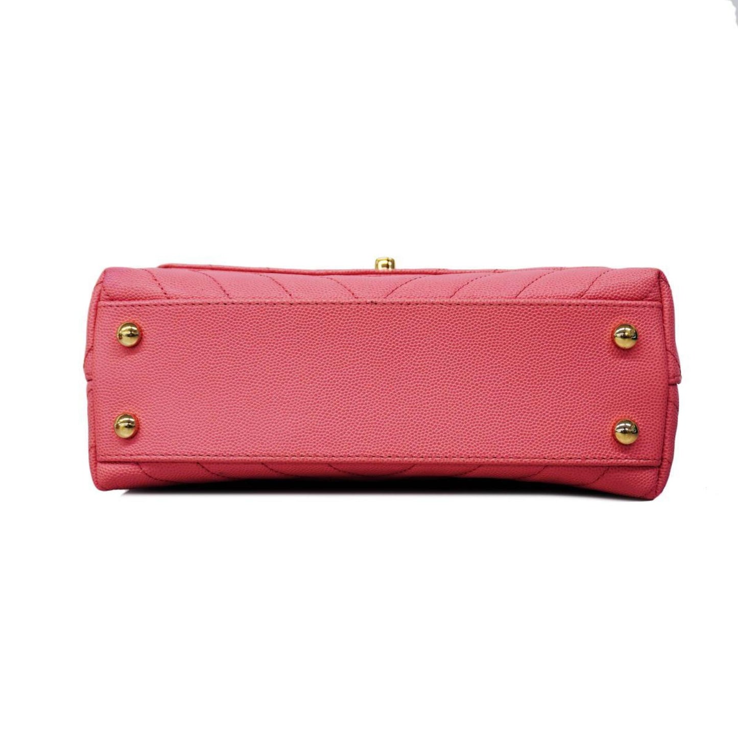 Chanel handbag V-stitched chain shoulder bag caviar skin pink champagne ladies