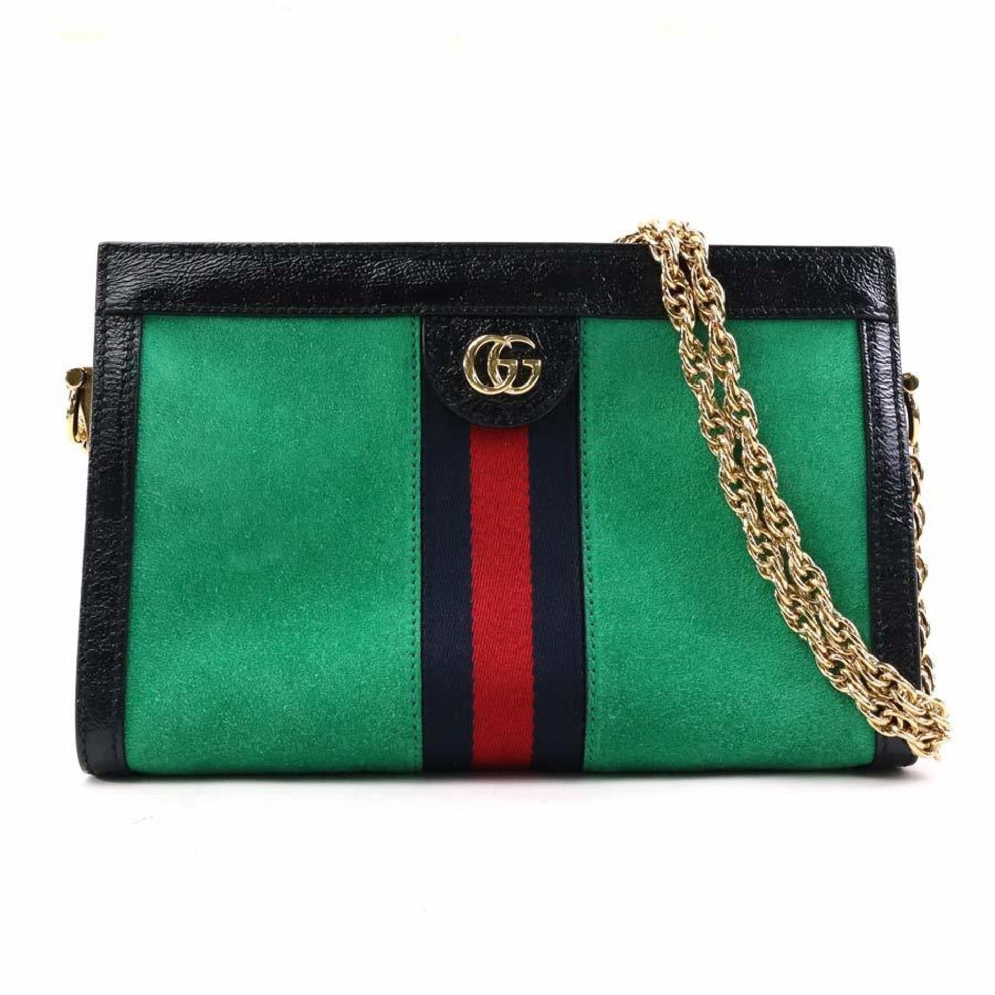 Gucci Black Green Suede Leather Shoulder Bag ()