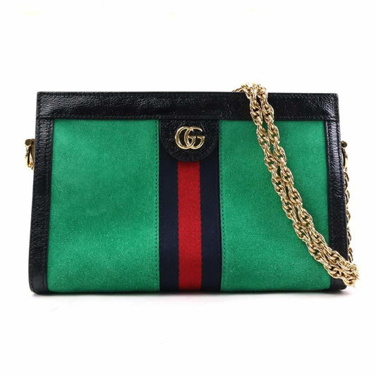 Gucci Black Green Suede Leather Shoulder Bag ()