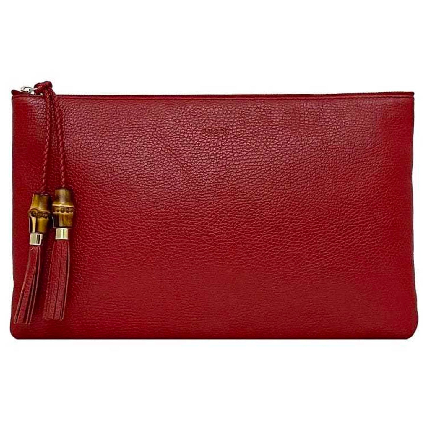 Gucci Red Color Bamboo Leather Clutch Bag Handbag
