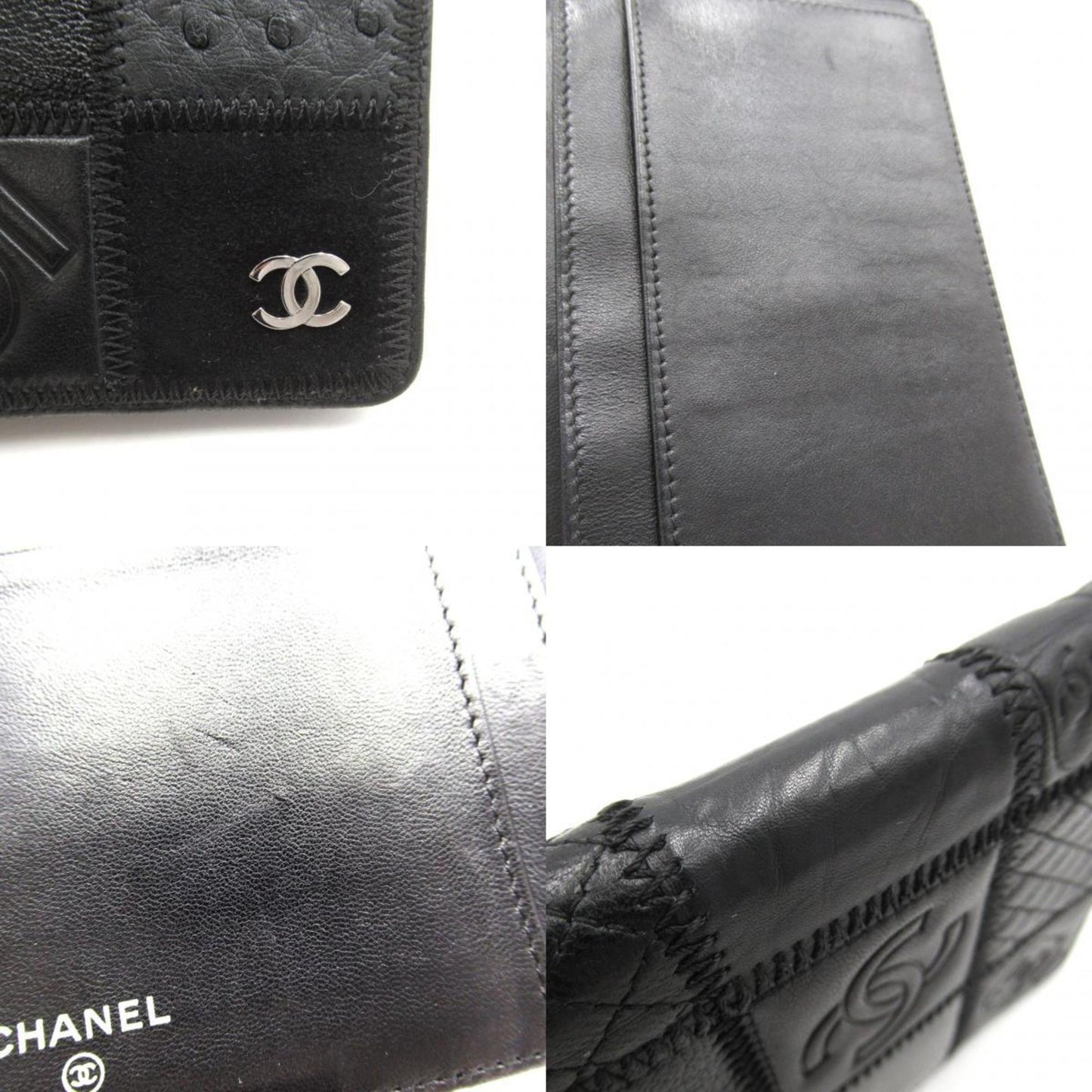 CHANEL Icon Zip Long Wallet, Bi-fold Leather, Suede, Men's, Women's, Black