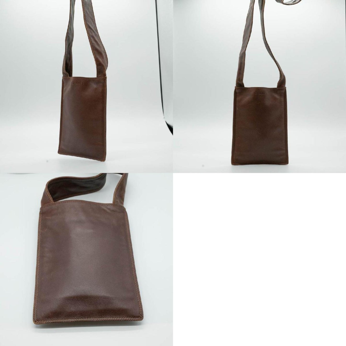 CHANEL Shoulder Bag Sacoche Leather Brown Black Men's Women's PD4