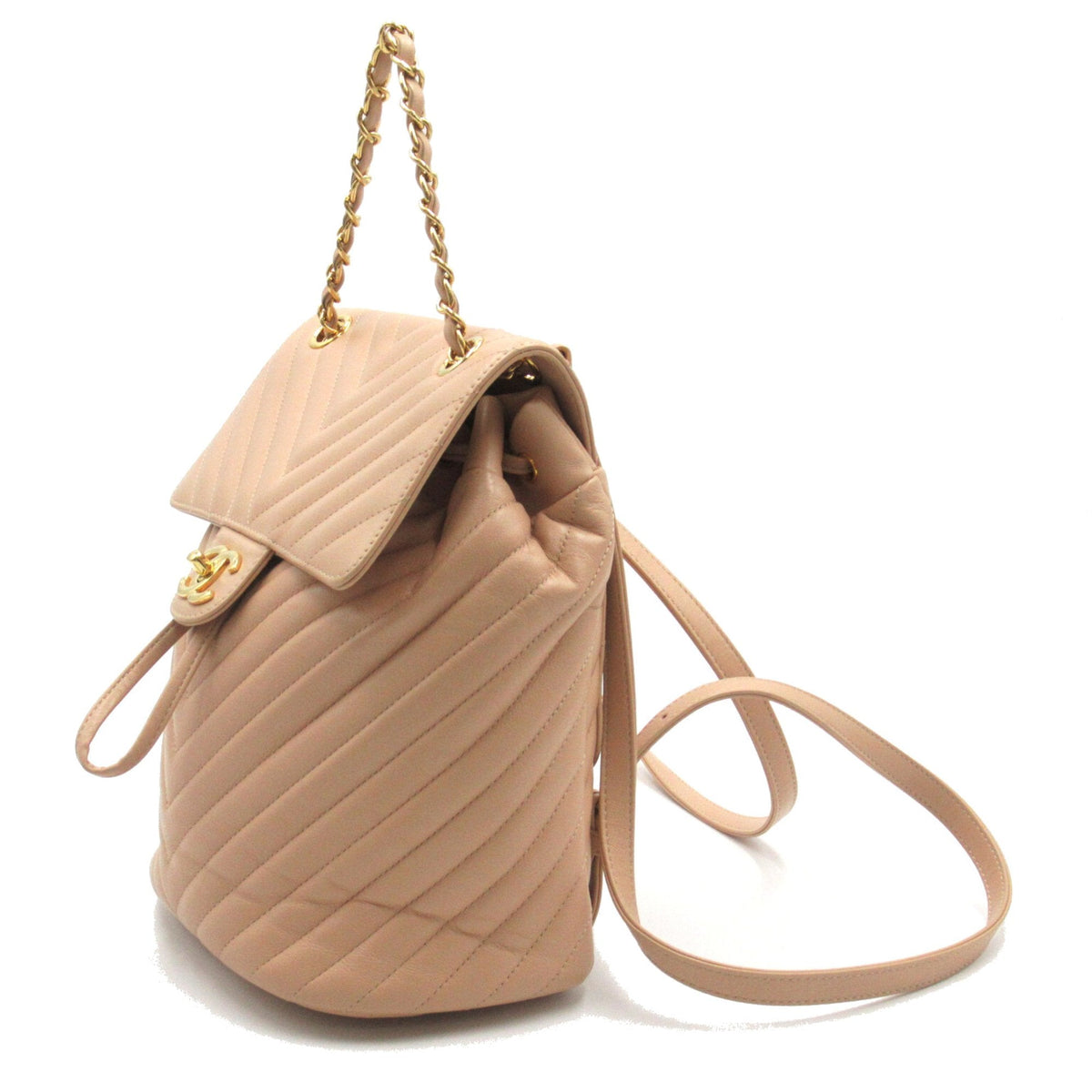 CHANEL V-stitch Rucksack Beige leather