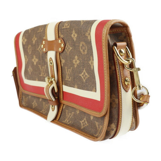 LOUIS VUITTON Porterilleur Monogram Tisse Shoulder Bag M56387 Coated Canvas Leather Brown Red White Messenger 2008 Collection Gold Metal Fittings