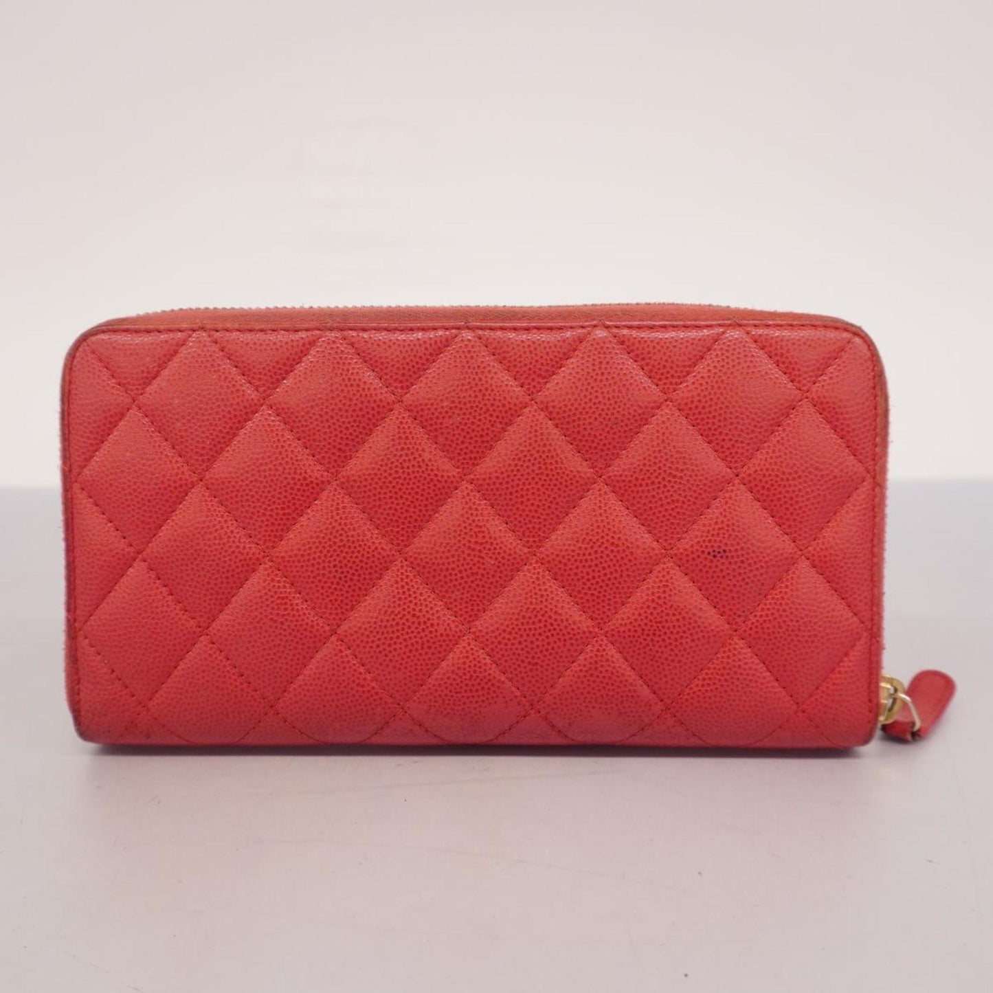 Chanel Long Wallet Matelasse Caviar Skin Red Champagne Women's