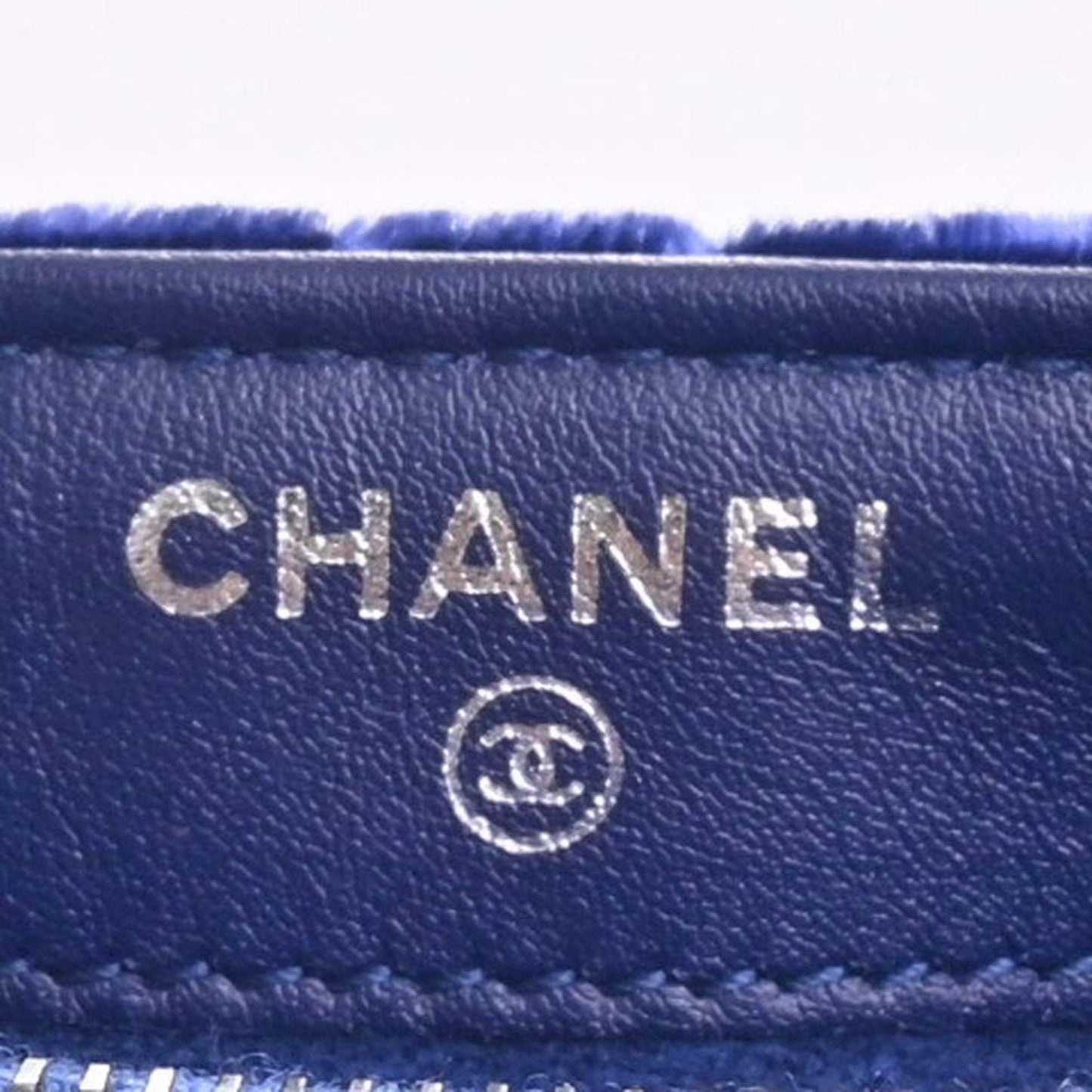 CHANEL Velor Matelasse Coco Mark Chain Shoulder Pouch Blue Ladies