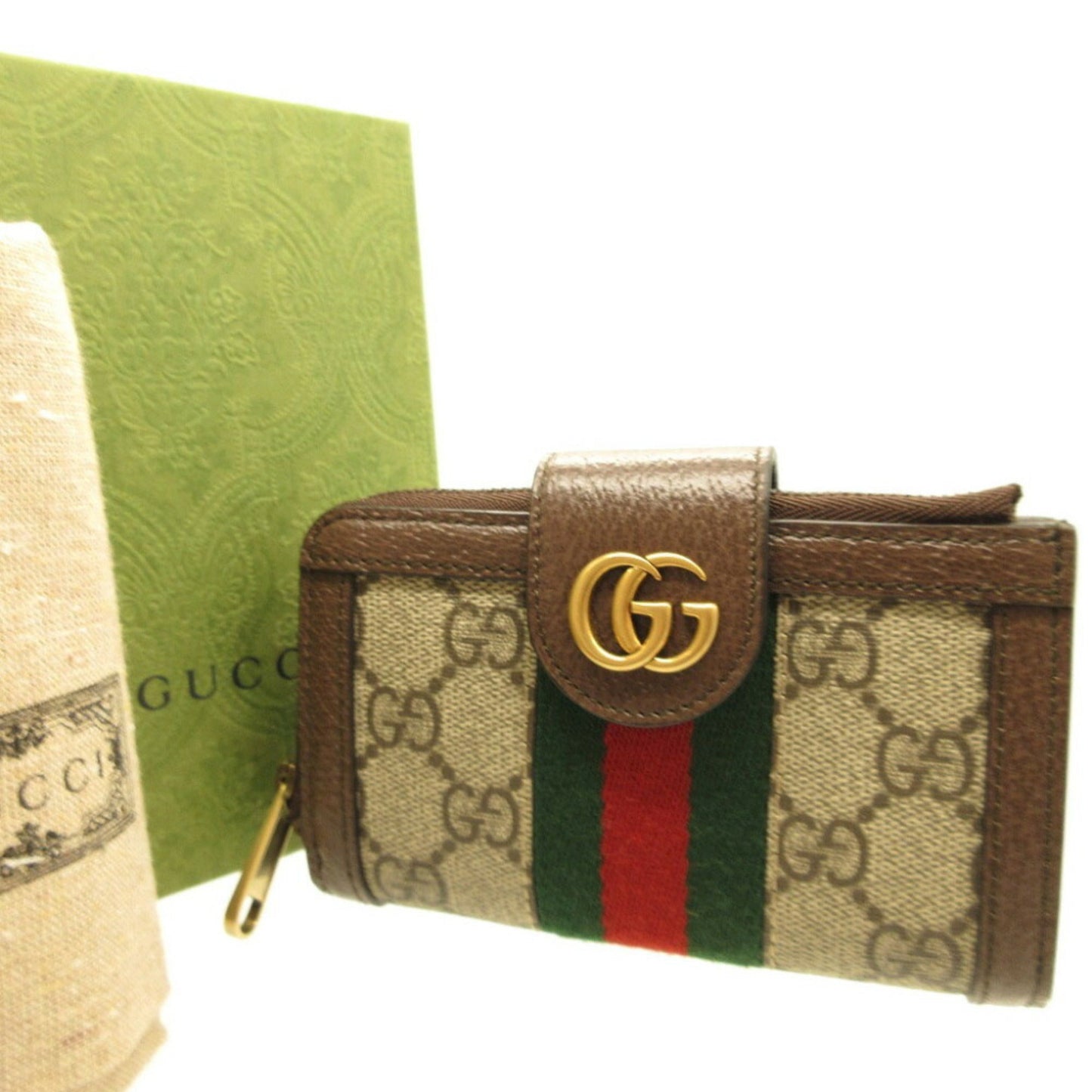 Gucci Ophidia Beige Brown Gg Canvas Leather Coin Purse/Coin Case