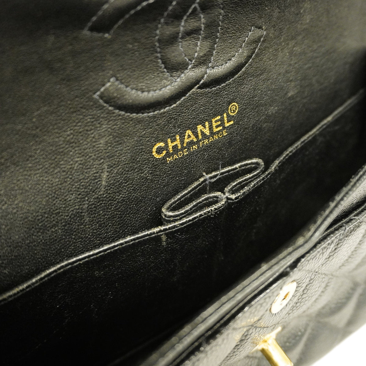 ChanelAuth  Big Matelasse W Flap W Chain Women's Caviar Leather Shoulder Bag