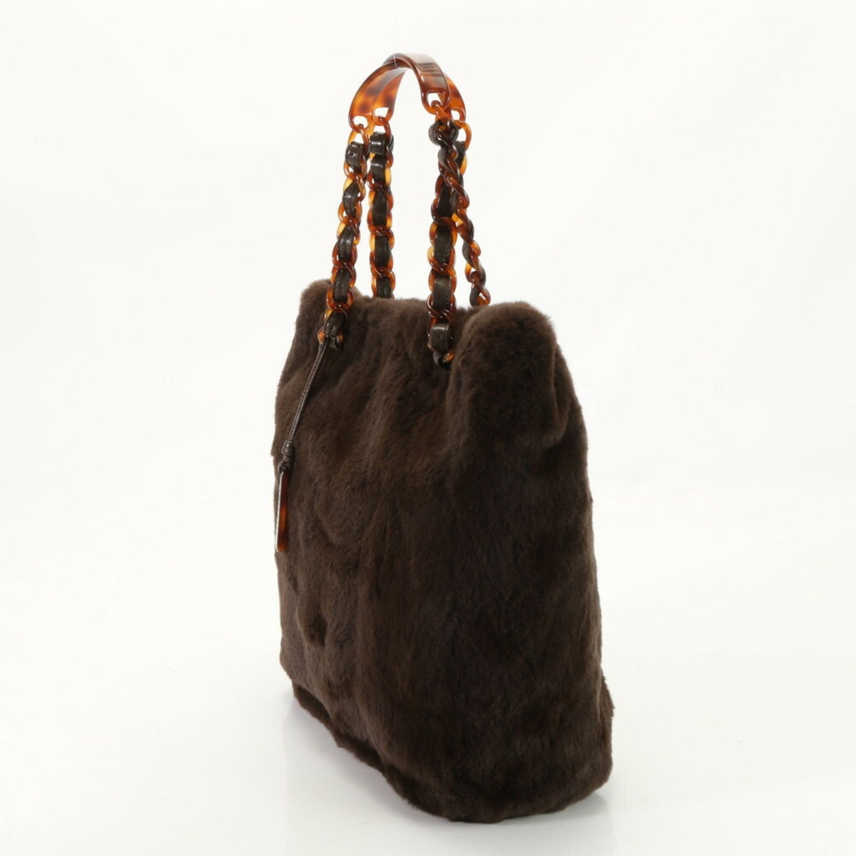 Chanel Lapin Fur Chain Hand Brown Women's