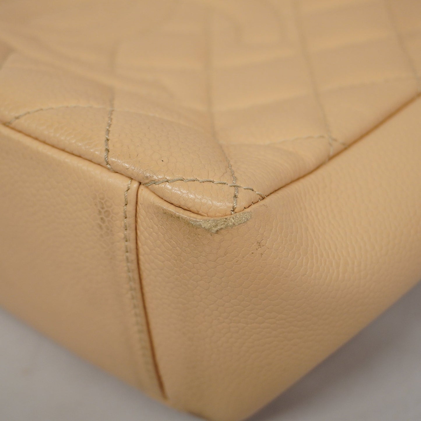 ChanelAuth  Matelasse Chain Shoulder Women's Caviar Leather Tote Bag Beige